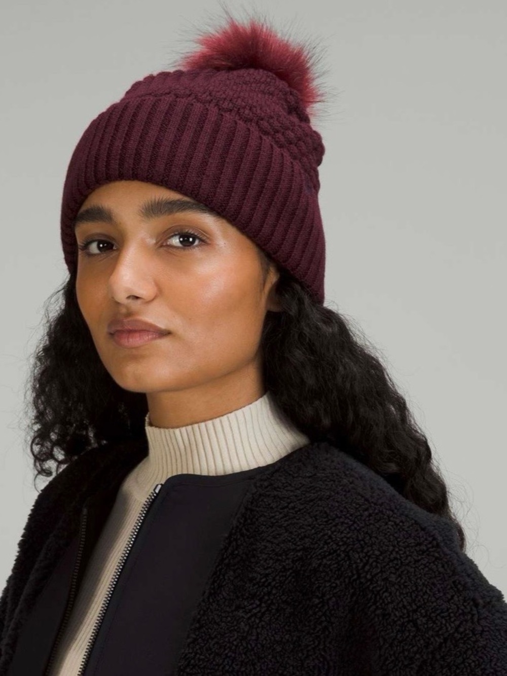 lululemon athletica Burgundy Bubble Knit Pom Pom Beanie